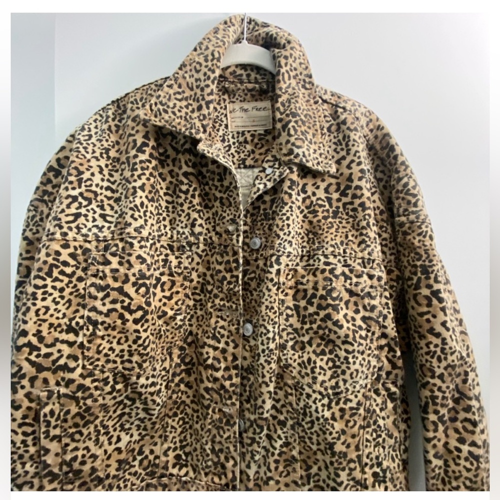 Free People Leopard Print Jean Jacket in Brown and Black